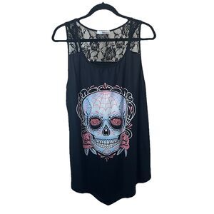 Rosegal Skull Pink Black Floral Lace Tank Top Womens Size 2XL